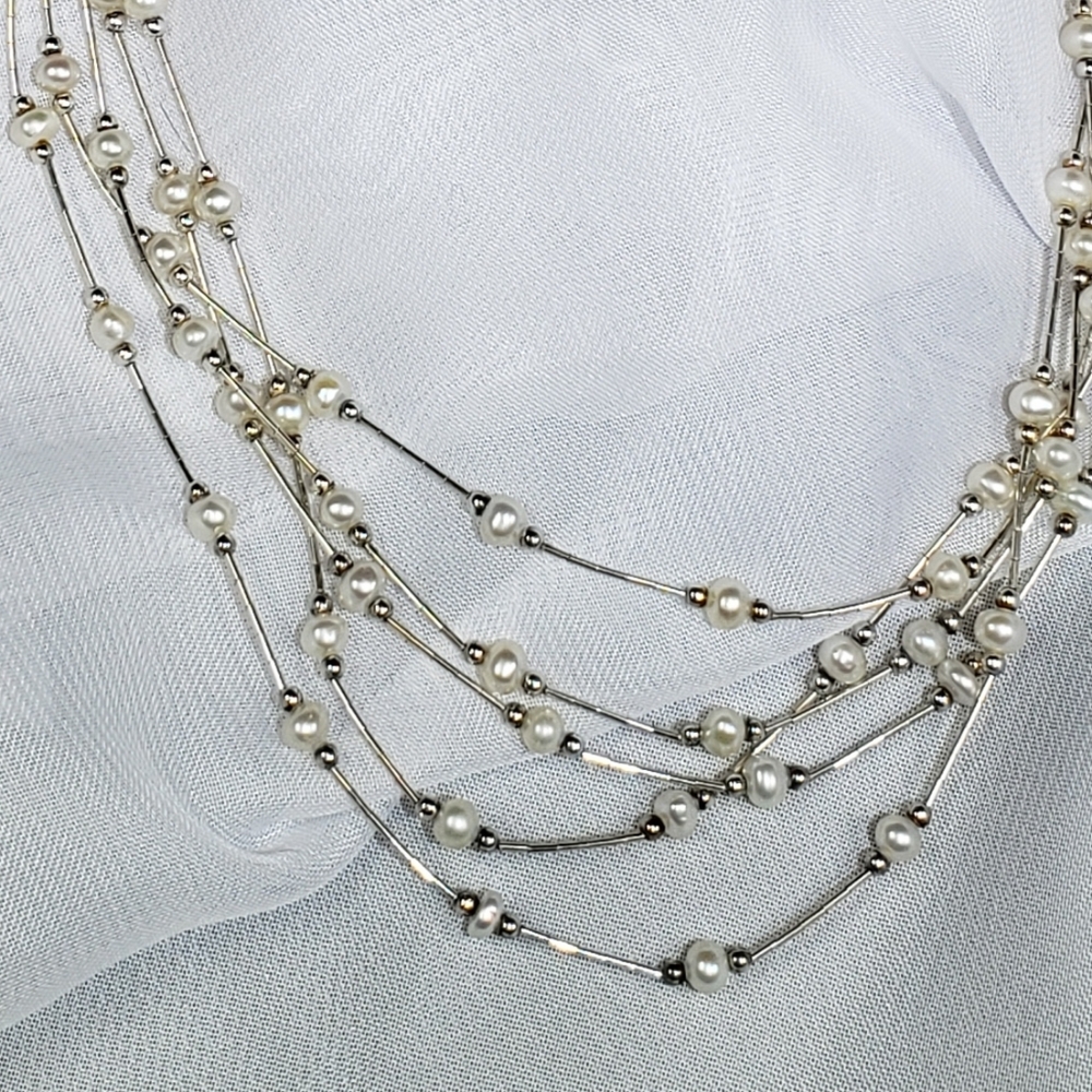 Freshwater Pearls & 925 Sterling Necklace - Picture 2 of 5